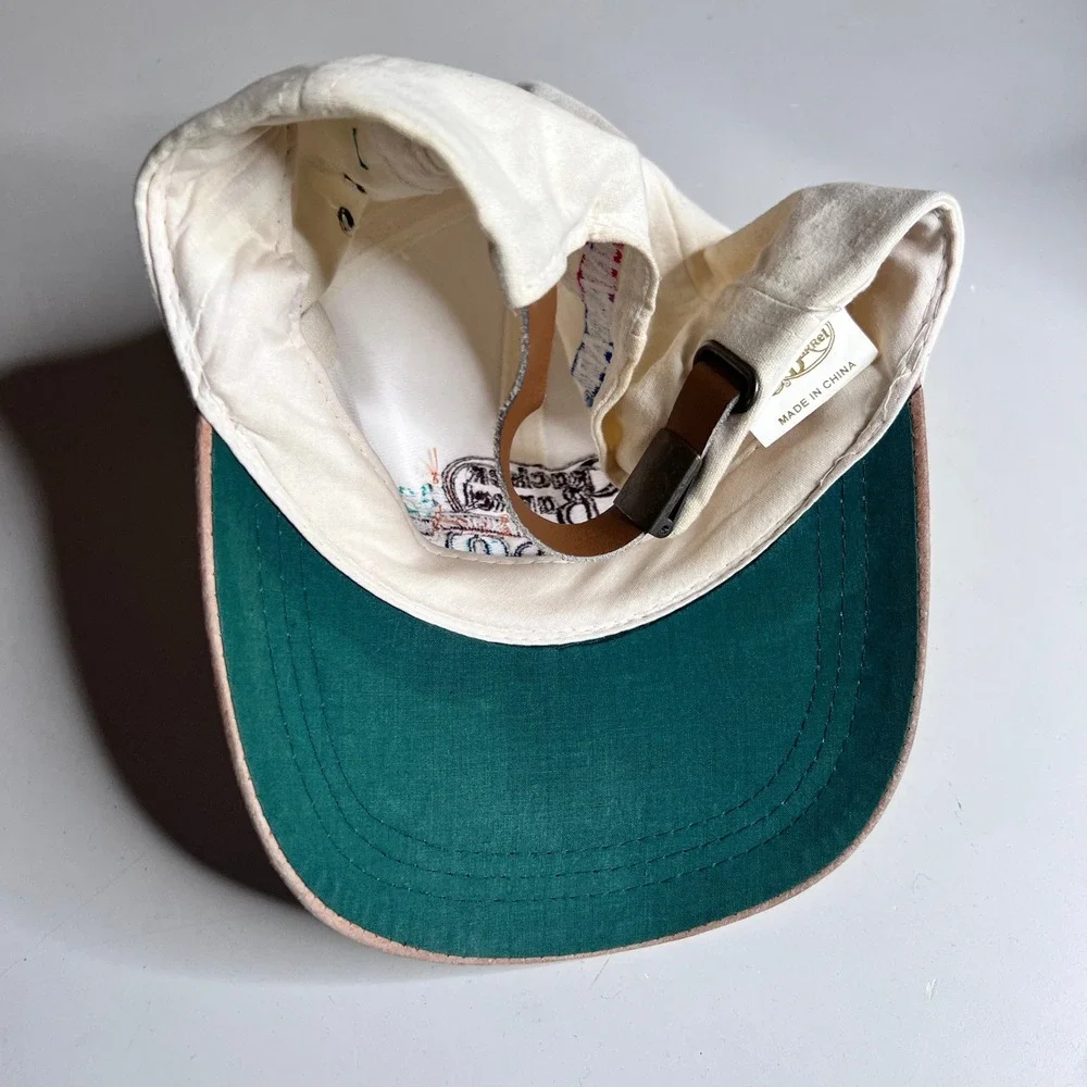 Vintage‎ NASCAR Cracker Barrel 500 Hat Cream Tan Suede Brim Leather Strap Cap
